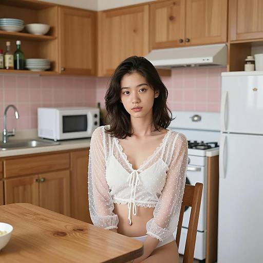 Casual Kitchen Setting with Young Woman