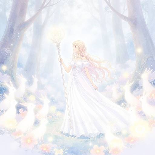 Bright, overexposed photograph of a snowy landscape with blurred tree silhouettes and white light flares, creating a dreamy, ethereal effect