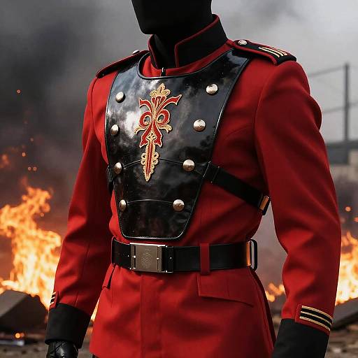 Ornate Red-Black Military Armor Close-Up