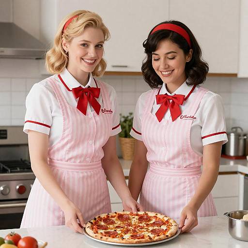 Vintage Diner Duo Serving Pepperoni Pizza