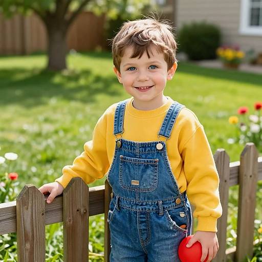 Cheerful Boy in Sunny Backyard