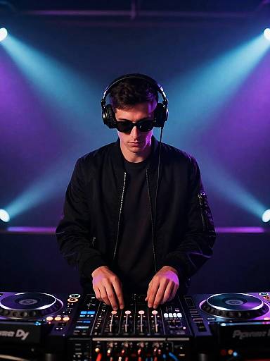 Moody Nightclub DJ with Neon Beams