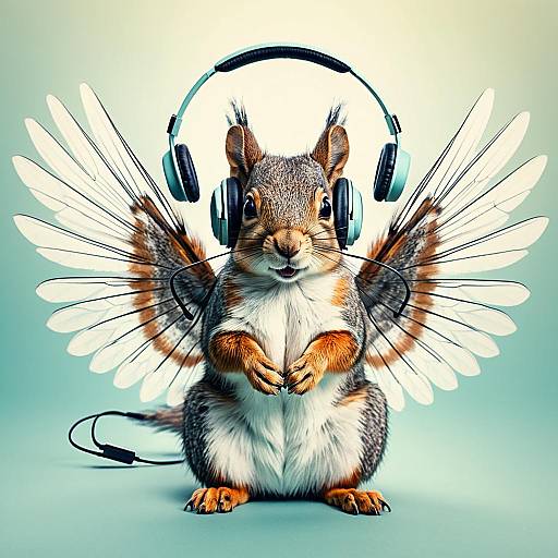 Squirrel with Wings Wearing Headphones