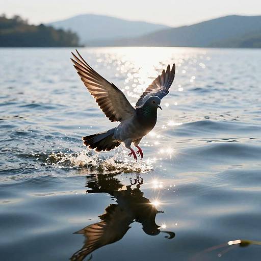 Upside Down Dove Over Sparkling Lake