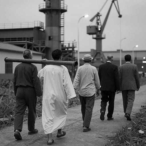 Five Men in Industrial Area Photograph