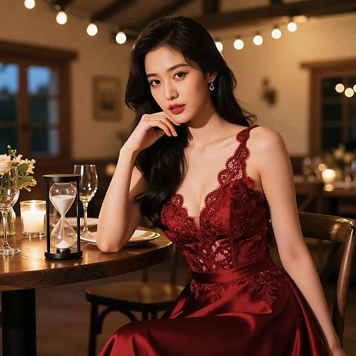 Elegant Hourglass Woman in Red Gown