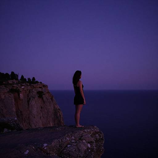 Woman on Cliff at Night