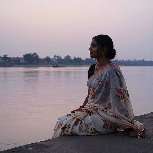 Indian Girl in Saree by Riverside