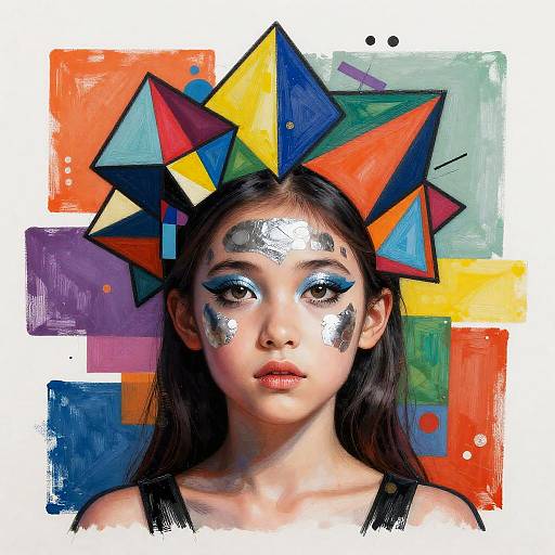 Vibrant Abstract Portrait with Headpiece
