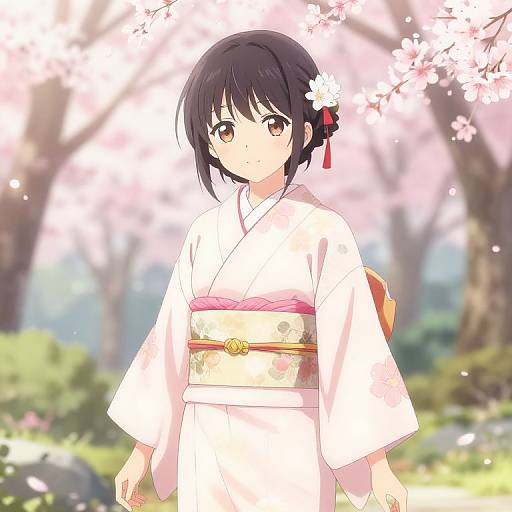 Anime Girl in Floral Kimono
