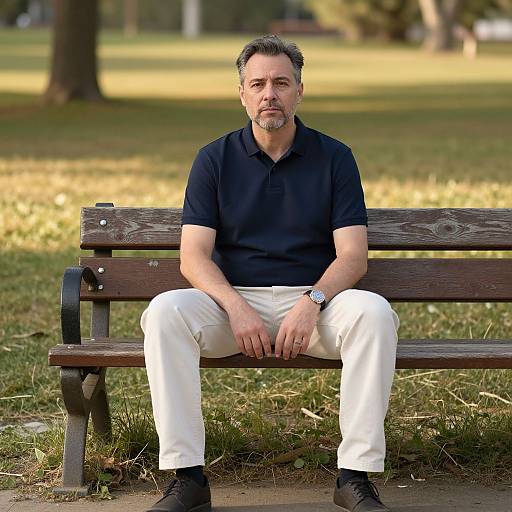 Calm Man Sitting in Sunny Park