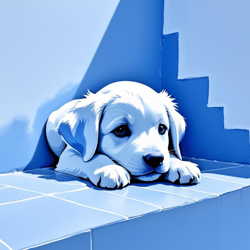 Playful Puppy in Soft Blue Illustration