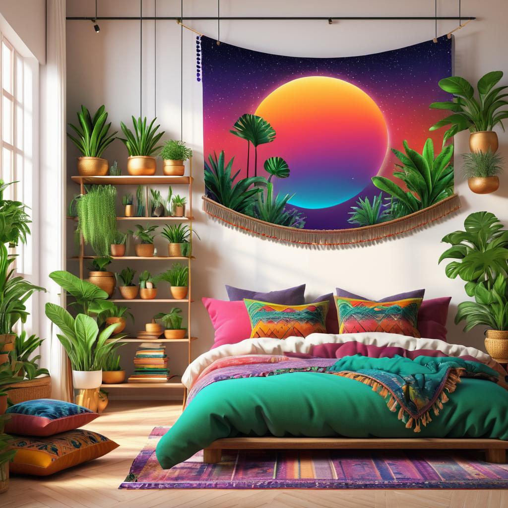 Vibrant Bohemian Bedroom Scene Design