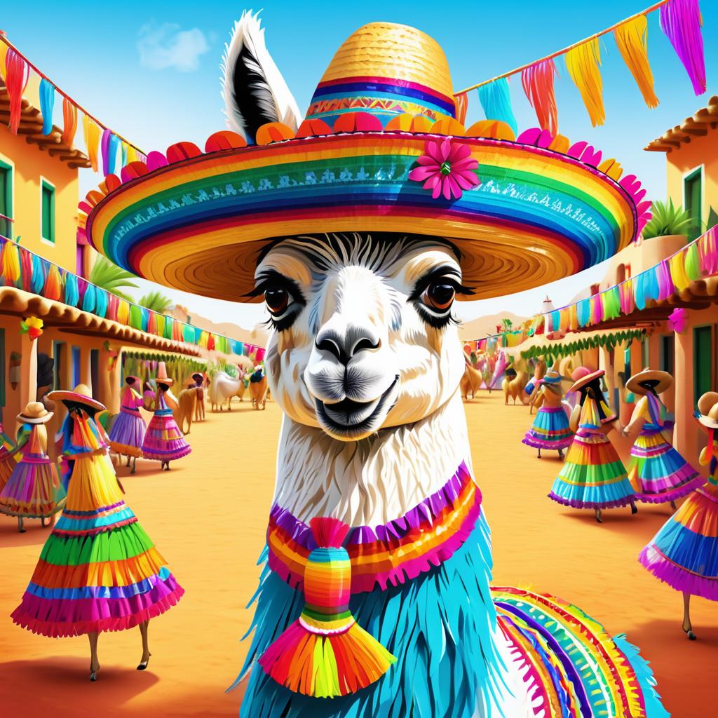 Vibrant Llama Fiesta with Sombrero