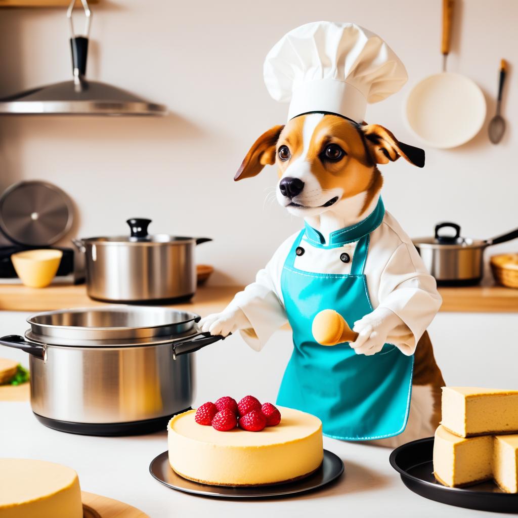 Whimsical Chef Dog Baking Cheesecake