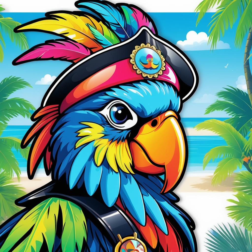 Whimsical Pirate Parrot Cartoon Sticker