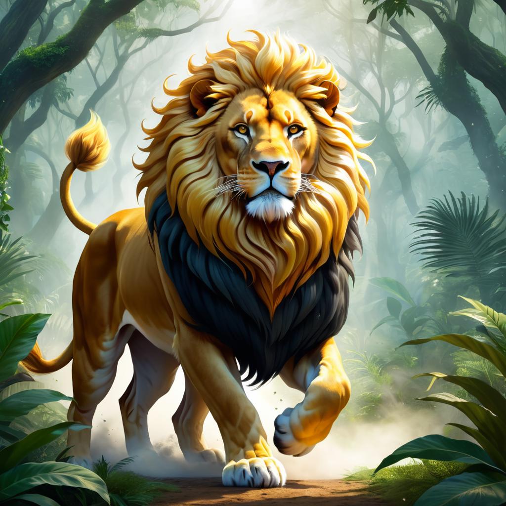 Majestic Lion-Throne Galloping in Jungle