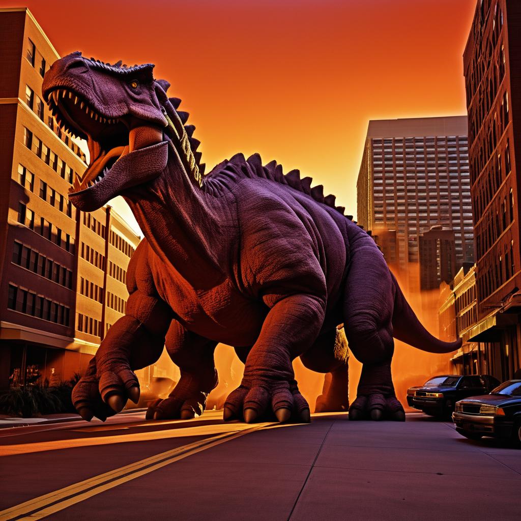 Dramatic Dinosaur Rampage at Sunset