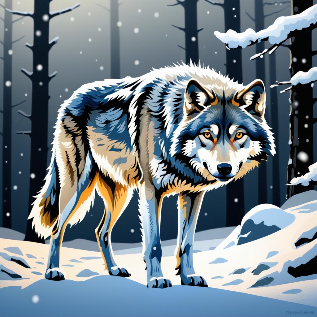 Intricate Digital Painting of a Gray Wolf