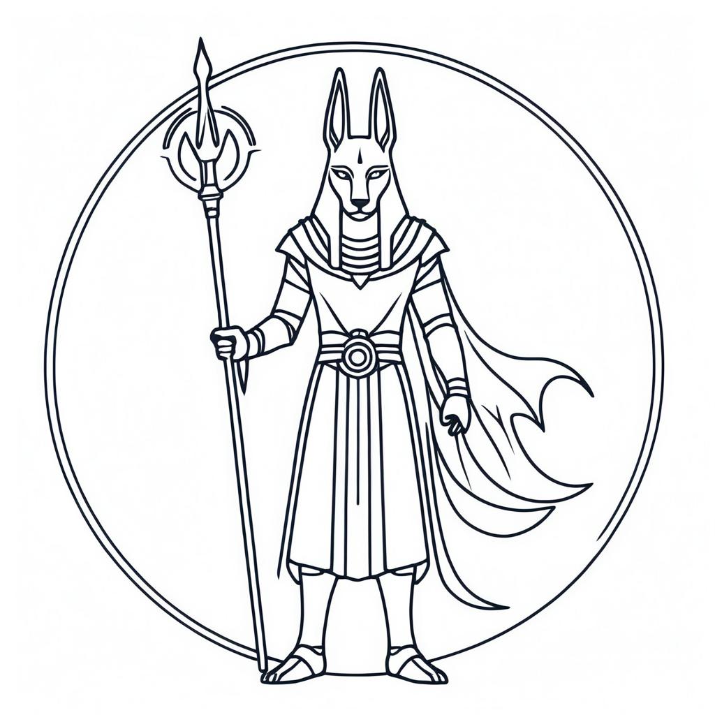 Stylized Outline of Anubis Holding Staff