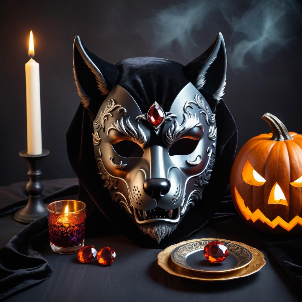 Eerie Halloween Scene with Werewolf Mask