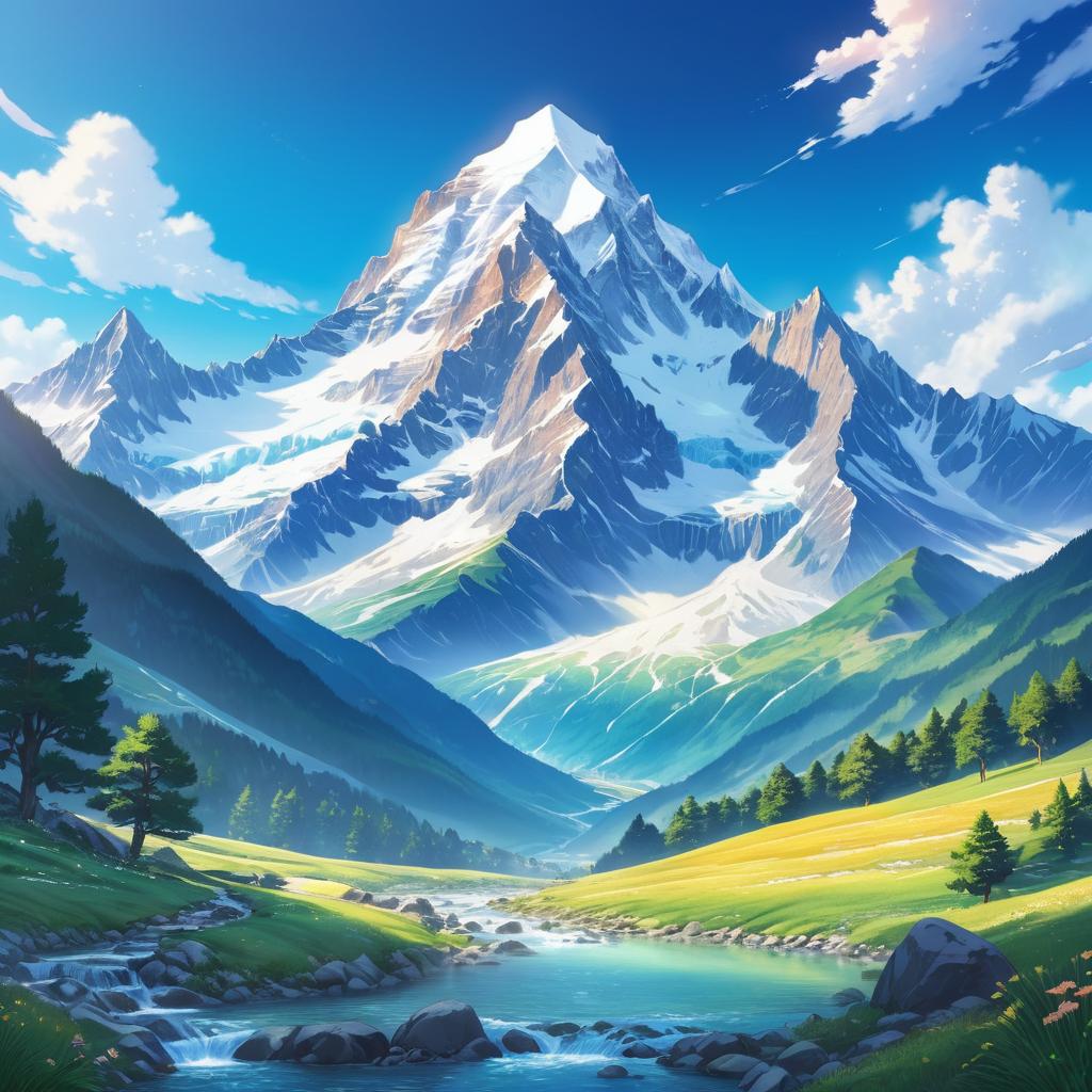 Majestic Mountain Landscape in Anime Style