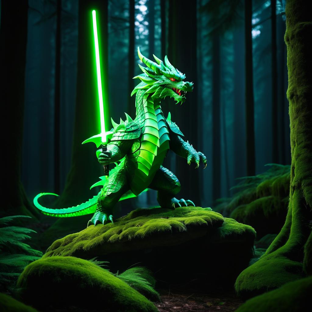 Majestic Dragon with Lightsaber in Forest