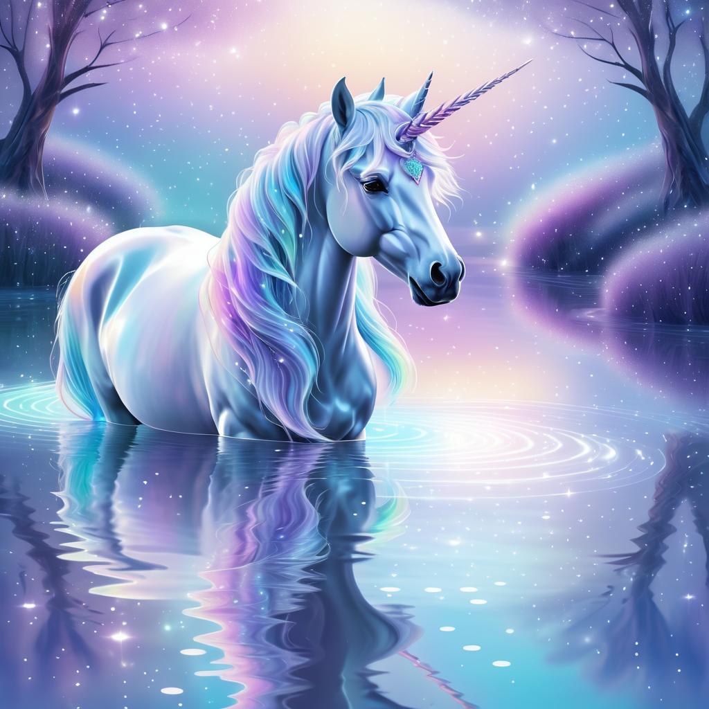 Mystical Unicorn in a Dreamy Lake