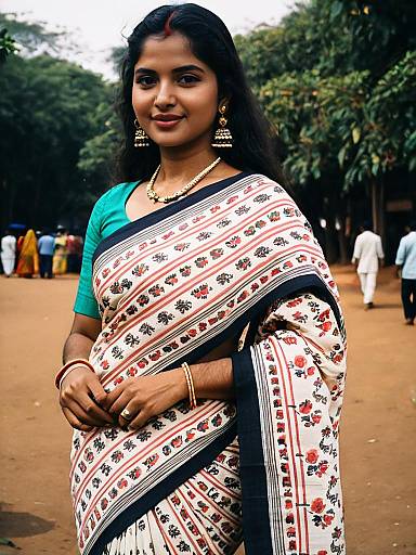 Candid Portrait of Woman in Malmal Saree
