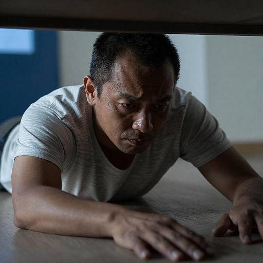 Tense Middle-Aged Man Under Table