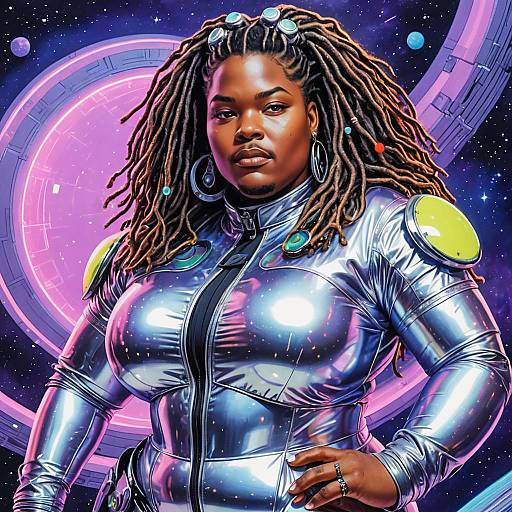 Plus-Size Woman in Futuristic Metallic Bodysuit