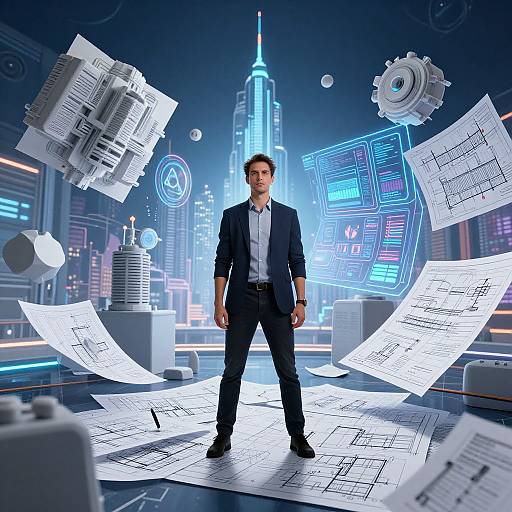 Futuristic Artist in AR Cityscape