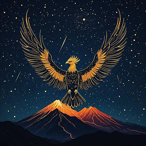 Midnight Phoenix Constellation Over Mountains