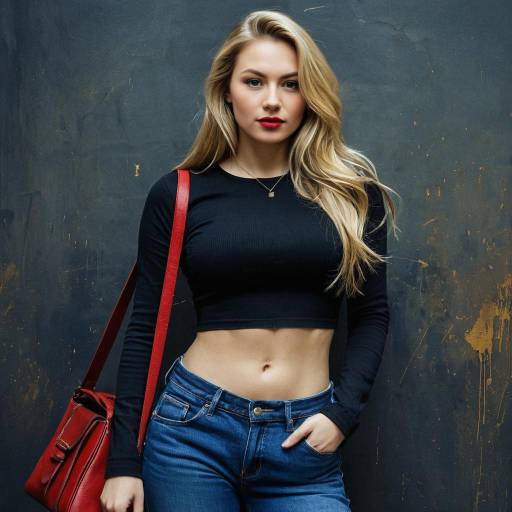 Blonde Woman in Black Crop Top and Jeans