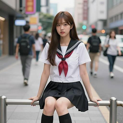 Urban Scene with Curious Asian Girl