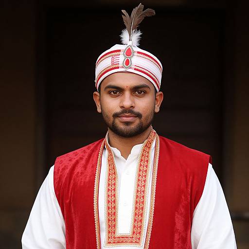 Traditional Indian Man in Red and White