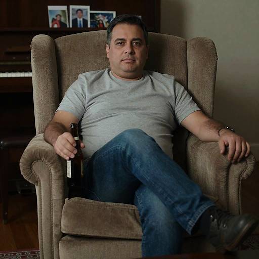 Middle-aged Man Relaxing in Armchair with Beer