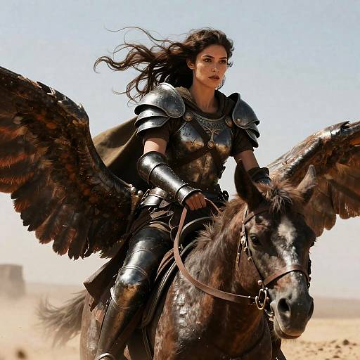 Warrior Woman Riding Winged Beast