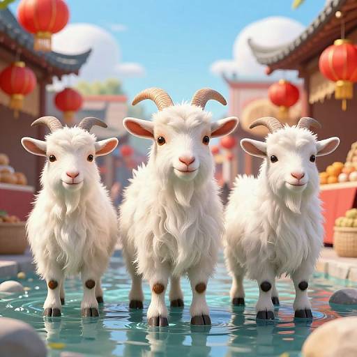 3D Render of Goats at Festive Market