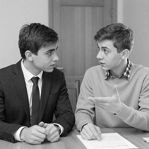 Two Young Men Discussing Documents