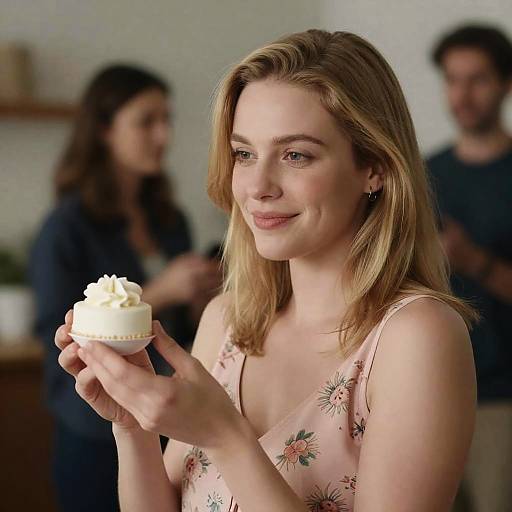 Charming Blonde Woman with Dessert