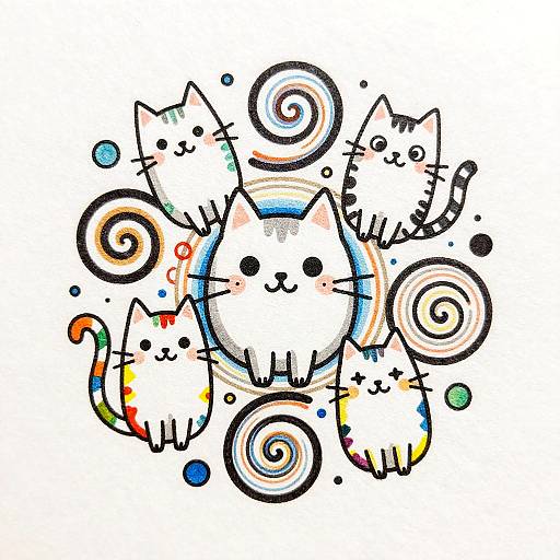 Whimsical Cat Doodle Art