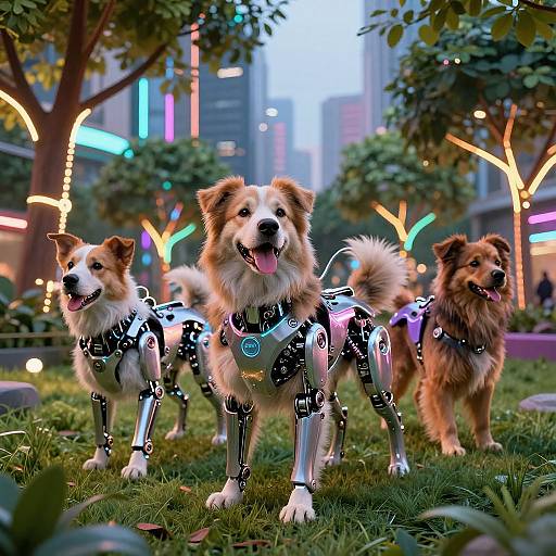 Futuristic AI Dogs in Neon Park