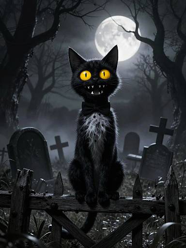 Spooky Stylized Cat in Graveyard