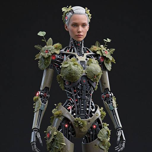 Biomechanical Woman Robot with Botanicals