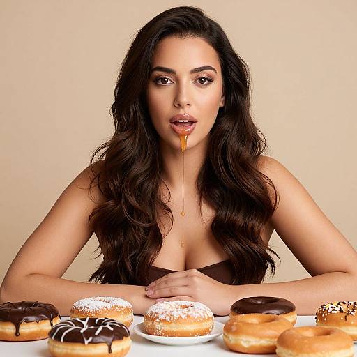 Portrait of Woman with Donuts and Honey