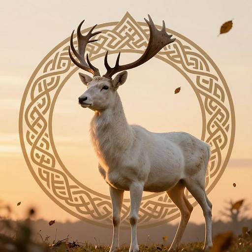 Regal White Stag with Celtic Crown