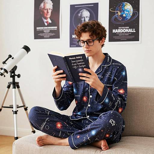 Cozy Science-Themed Nightwear Scene
