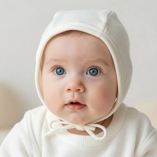 Blue-Eyed Baby in White Bonnet