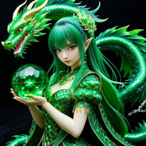 Emerald Dragon-Girl with Crystal Orb
